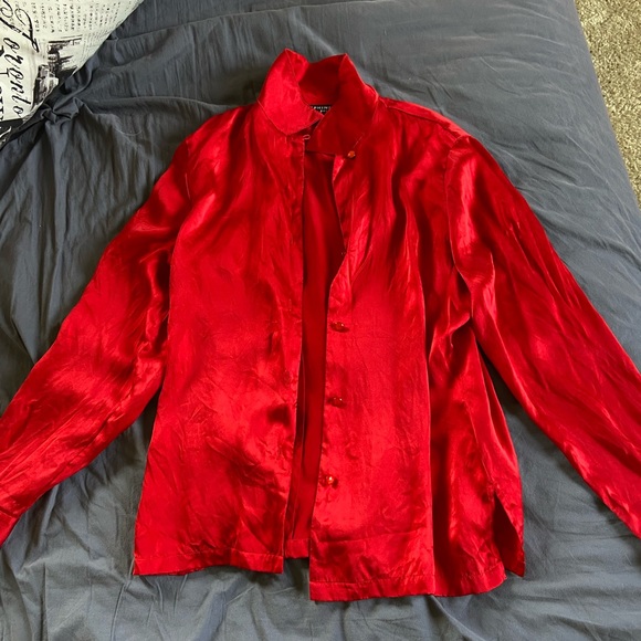 Vibrant Red 100% Silk Button Down Josephine Chaus - Picture 2 of 4